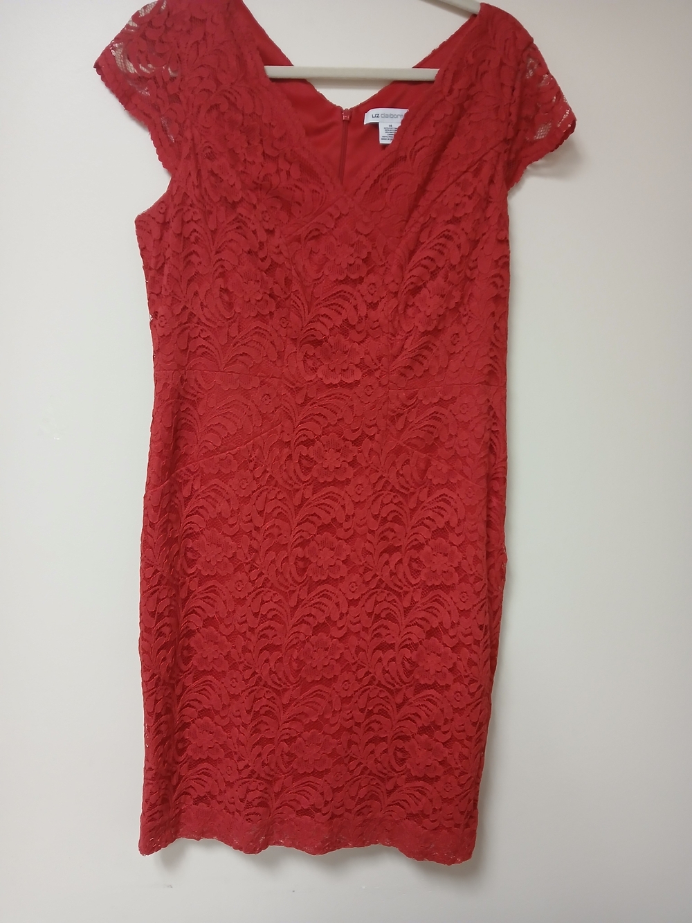 Liz Claiborne Red Lace V-Neck Midi Dress